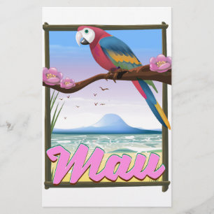Maui Hawaii parrot tropical travel poster Stationery