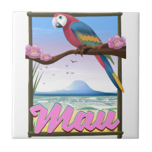 Maui Hawaii parrot tropical travel poster Tile