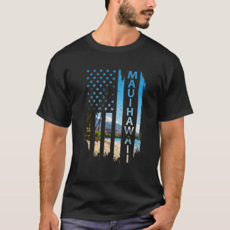 Maui Hawaii Summer Sunset American Flag Patriotic T-Shirt