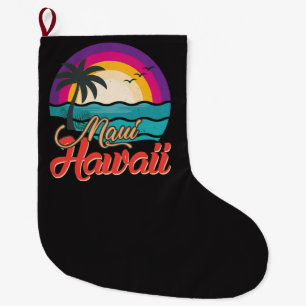 Maui Hawaii Sunset Beach Waves Large Christmas Stocking