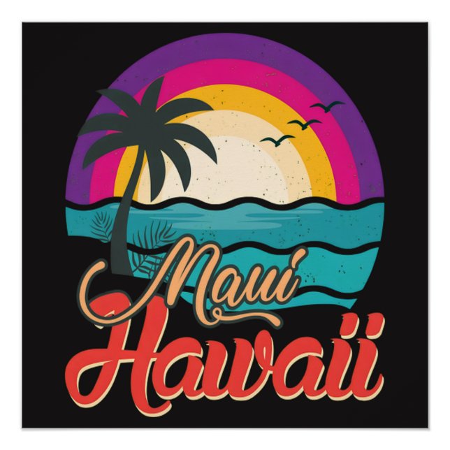 Maui Hawaii Sunset Beach Waves Poster (Front)