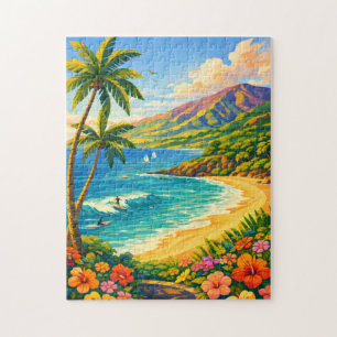 Maui Hawaii Tropical Coastline Retro Travel Jigsaw Puzzle
