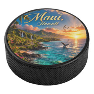 Maui Hawaii Tropical Coastline Travel Poster Hockey Puck