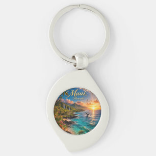 Maui Hawaii Tropical Coastline Travel Poster Keychain