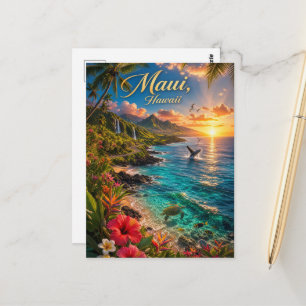 Maui Hawaii Tropical Coastline Travel Poster Postcard