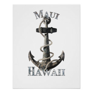 Maui Hawaii Vacation Nautical Anchor Sailing Poster