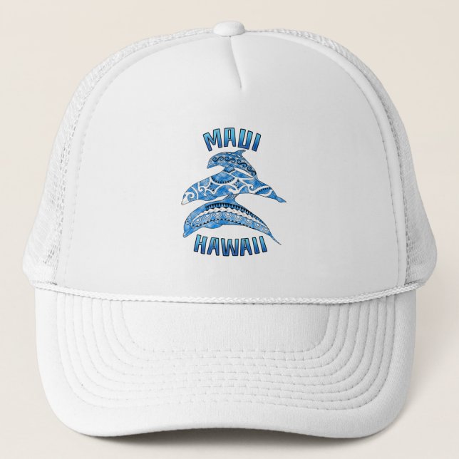 Maui Hawaii Vacation Tribal Dolphins Trucker Hat (Front)