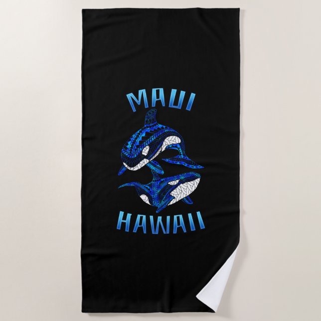 Maui Hawaii Vacation Tribal Orcas Beach Towel (Front)