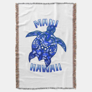 Maui Hawaii Vacation Tribal Turtle Throw Blanket