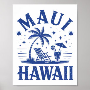 Maui Hawaii Vintage Surf Beach Surfing 70's Retro  Poster