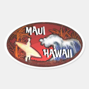 Maui Hawaii white surfer waves art stickers