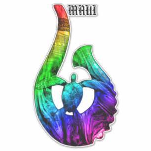 Maui Honu Tribal Hook Neon Rainbow