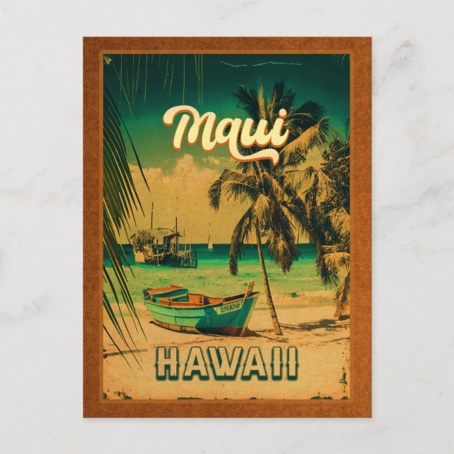 Maui Island Hawaii Retro Palm Trees 60s Souvenirs Postcard (Front)