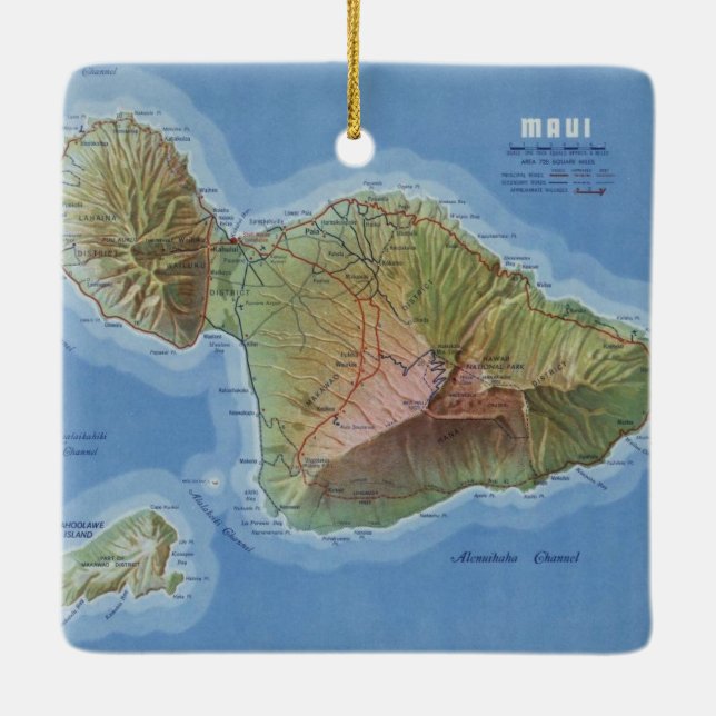 Maui Island Vintage Map Ceramic Ornament (Back)
