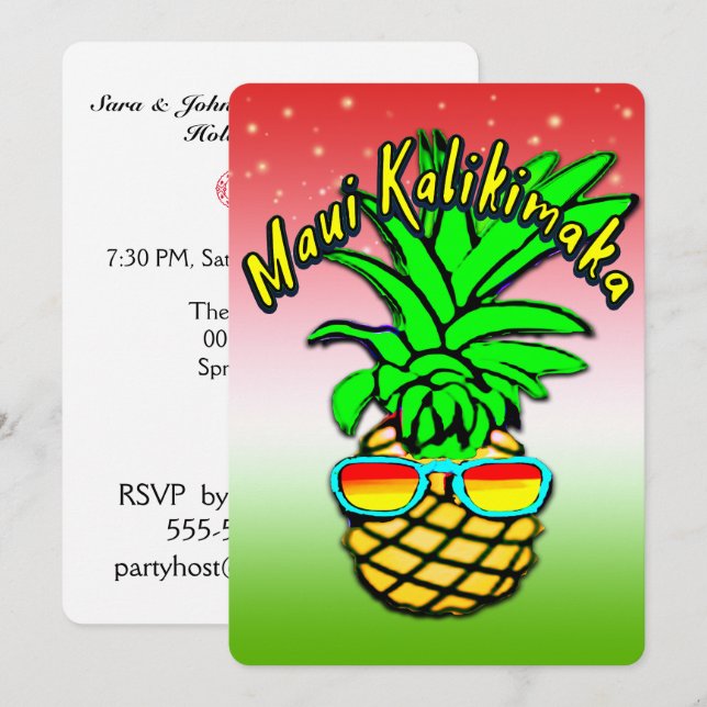 Maui Kalikimaka Pun Hawaiian Christmas Pineapple Invitation (Front/Back)