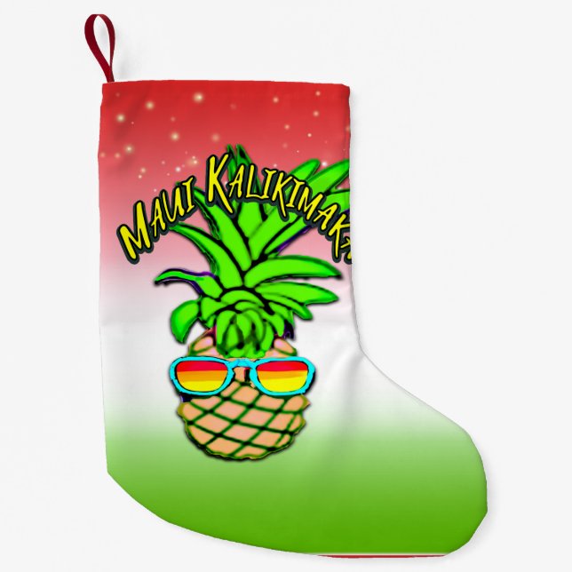 Maui Kalikimaka Pun Hawaiian Christmas Pineapple Small Christmas Stocking (Front)