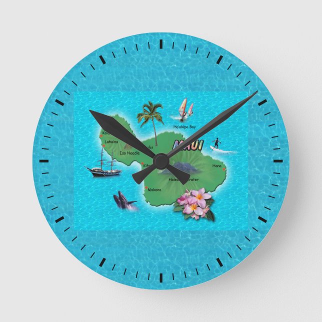 Maui Map Round Clock (Front)