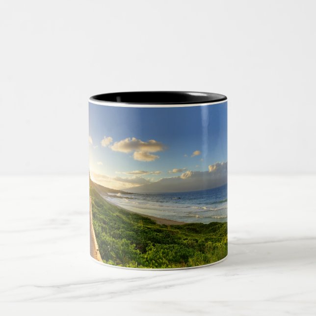 Maui. Path to sunset. Oneloa Beach. Two-Tone Coffee Mug (Center)