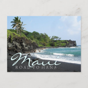 Maui Road to Hana noir sable plage texte carte pos