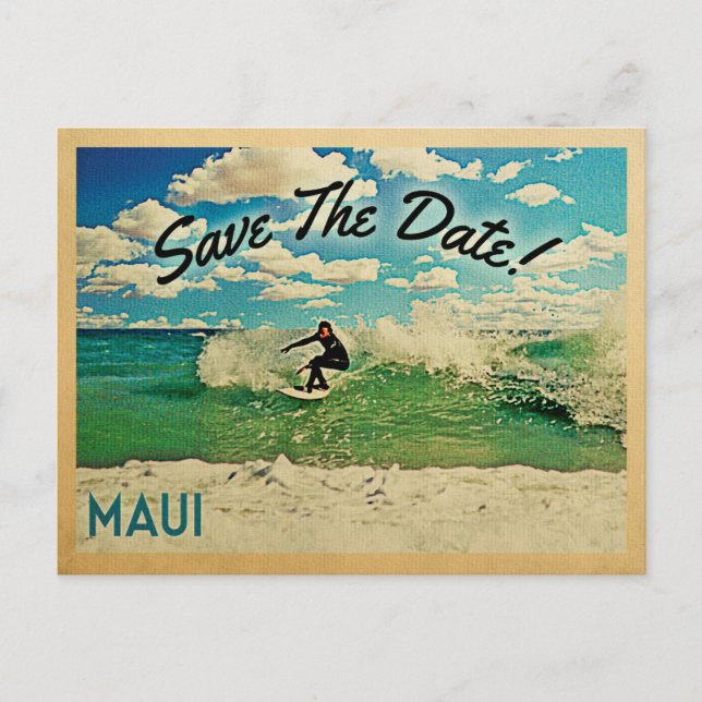 Maui Save The Date Hawaii Surfing Announcement Postcard (Front)