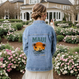 Maui Surf Vibes – Retro Hawaii Sunset Design Denim Jacket