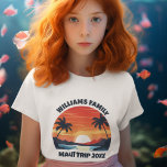 Maui Vacation Sunrise Palm Trees Custom Girl's T-Shirt<br><div class="desc">This cool sunrise Maui Hawaii girls t-shirt features your personalized group name for a family reunion or trip to this Hawaiian island. Cute vacation kids tees with an orange sun over the blue ocean waters of your cruise or coastal destination.</div>