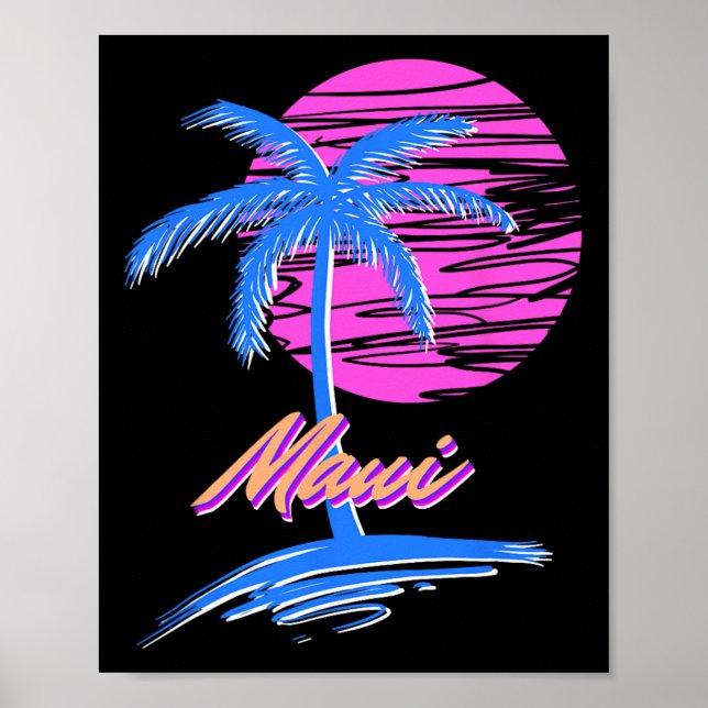 Maui Vaporwave Synth Outrun Sunset 80s Beach Retro Poster (Front)
