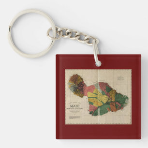 Maui - Vintage Antiquarian Hawaii Survey Map, 1885 Keychain