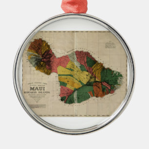 Maui - Vintage Antiquarian Hawaii Survey Map, 1885 Metal Ornament