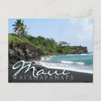 Maui Wai'anapanapa black sand beach text postcard