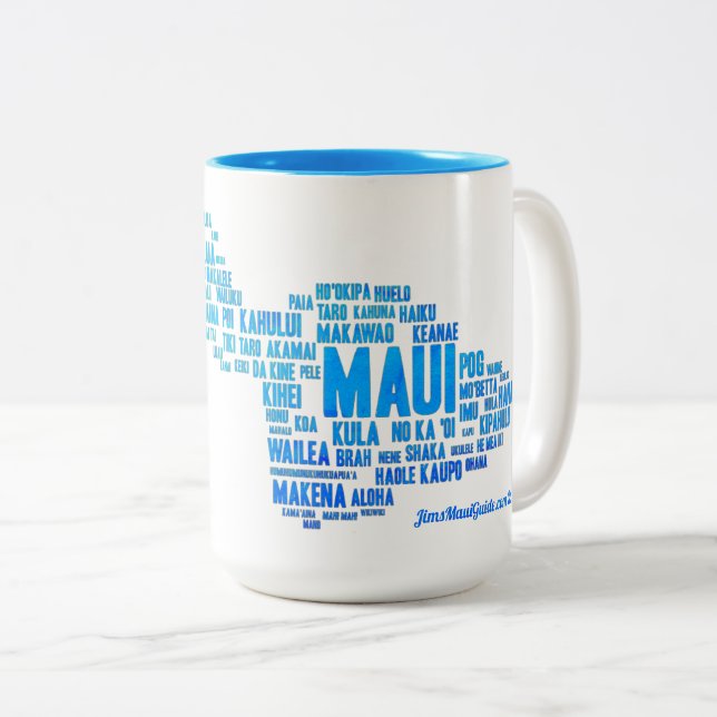Maui Word Cloud Coffee Mug (Front Right)