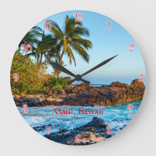 Maui's Secret Beach Round Clock with red numerals