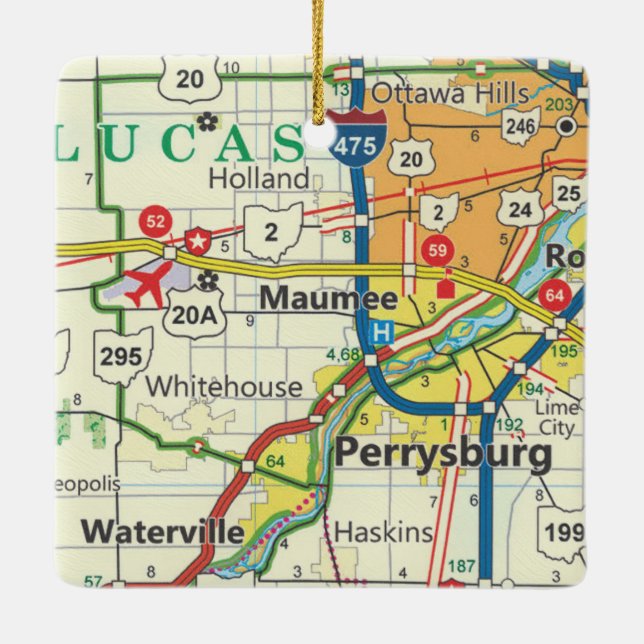 Maumee Ohio Vintage Map Ceramic Ornament (Back)