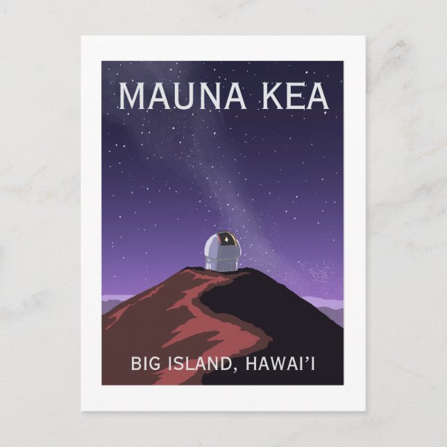 Mauna Kea Observatory Starry Sky Retro Poster  Postcard (Front)