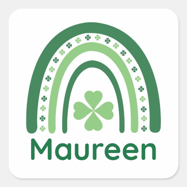 Maureen Name Clover Boho Rainbow Square Sticker (Front)