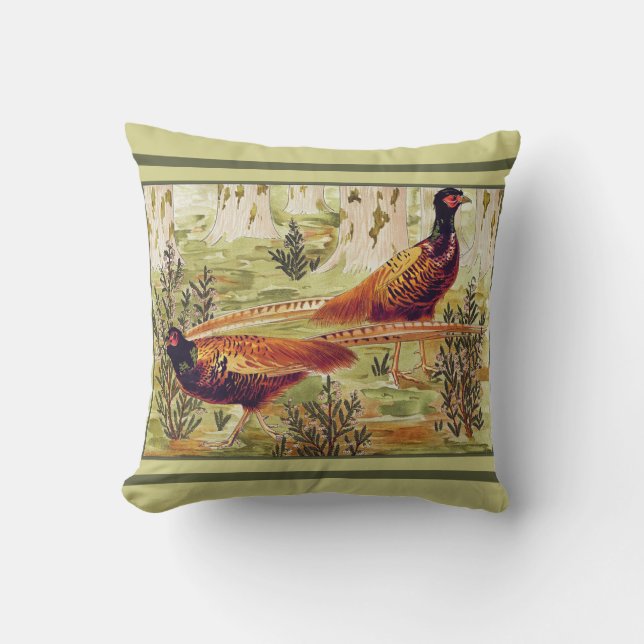 Maurice Pillard Verneuil Pheasants Illustration Throw Pillow (Front)