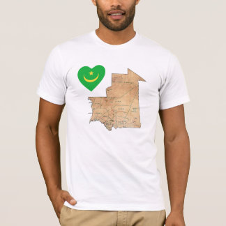 Mauritania Flag Heart and Map T-Shirt