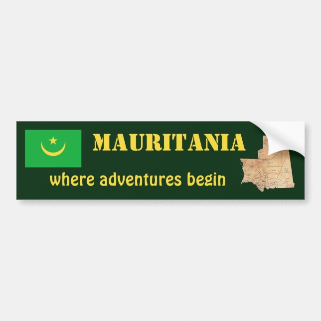 Mauritania Flag + Map Bumper Sticker (Front)