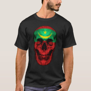 Mauritania Flag Skull Mauritanian Roots Proud Patr T-Shirt