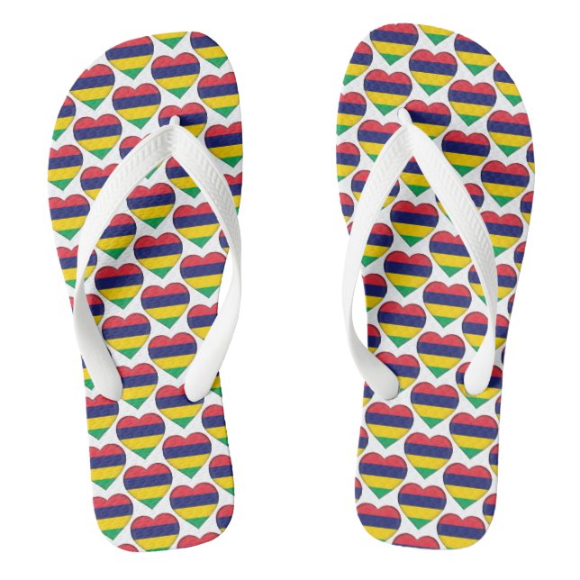 Mauritian Flag Colours Hearts Pattern Patriotic Flip Flops (Footbed)