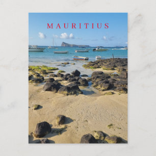 Mauritius beach and boats view postcard