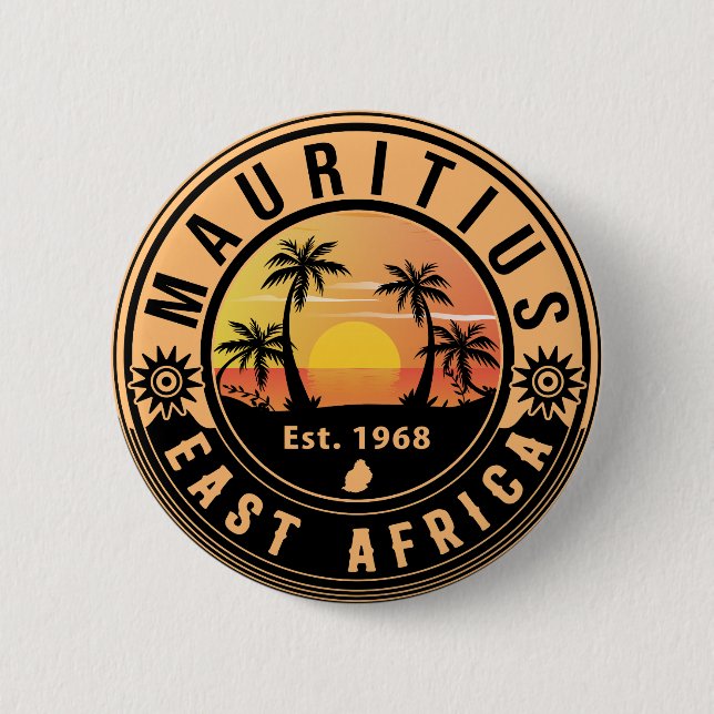 Mauritius East Africa Retro Sunset Souvenirs 60s 2 Inch Round Button (Front)