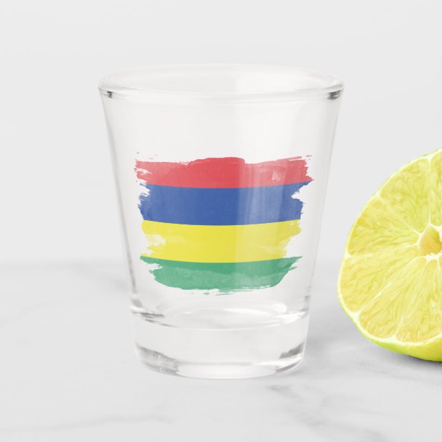 Mauritius flag brush stroke, national flag shot glass (Front)