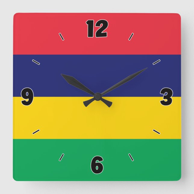 Mauritius Flag Red Blue Green Numbers Patriotic Square Wall Clock (Front)