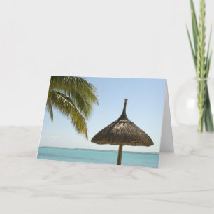 Mauritius. Idyllic beach scene with umbrella Holiday Card