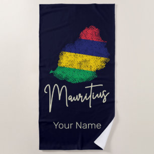 Mauritius Island Map Vintage Flag Indian Ocean Beach Towel