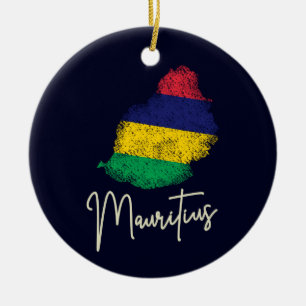 Mauritius Island Map Vintage Flag Indian Ocean Ceramic Ornament