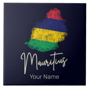 Mauritius Island Map Vintage Flag Indian Ocean Tile