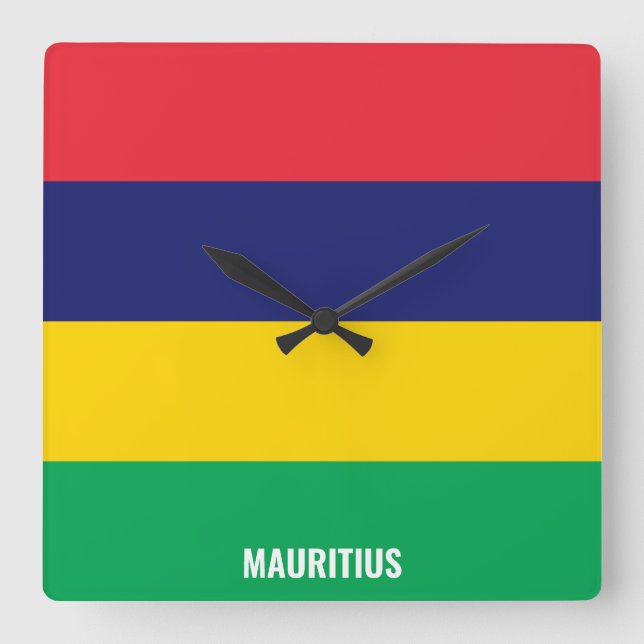 Mauritius National Flag Patriotic Square Wall Clock (Front)