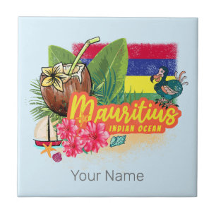 Mauritius Retro Indian Ocean Dodo and Flag Vintage Tile
